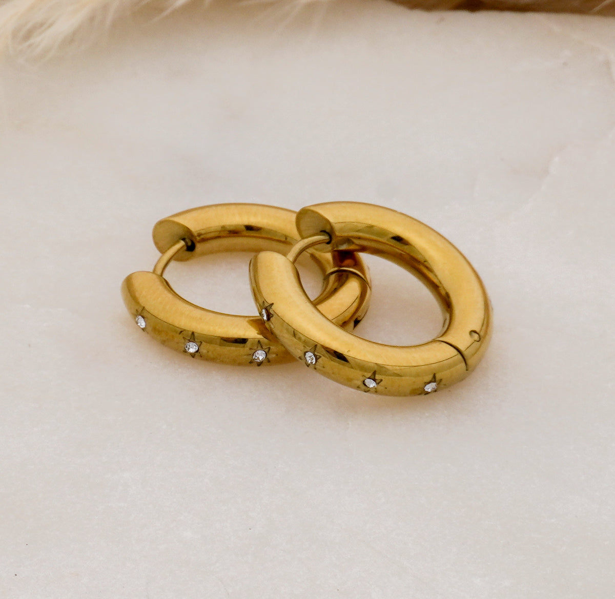 Engraved Star Stainless Steel Hoops
