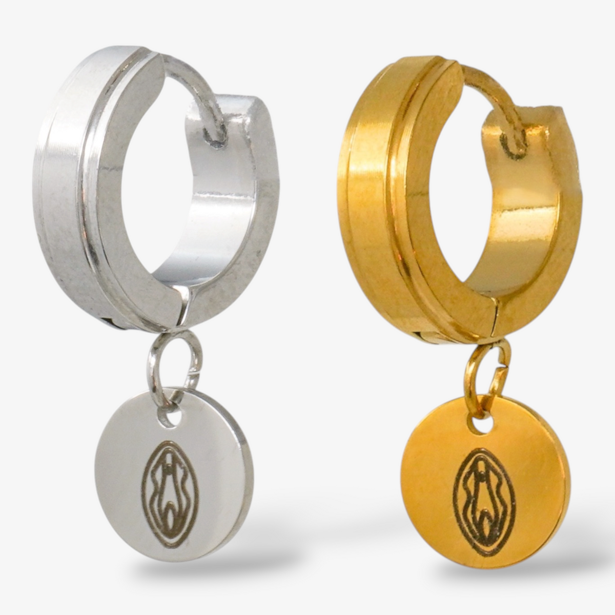 Engraved Vulva Stainless Steel Hoops