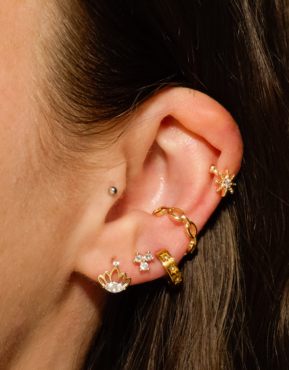 Gold Plated Cubic Lotus Flower Earrings
