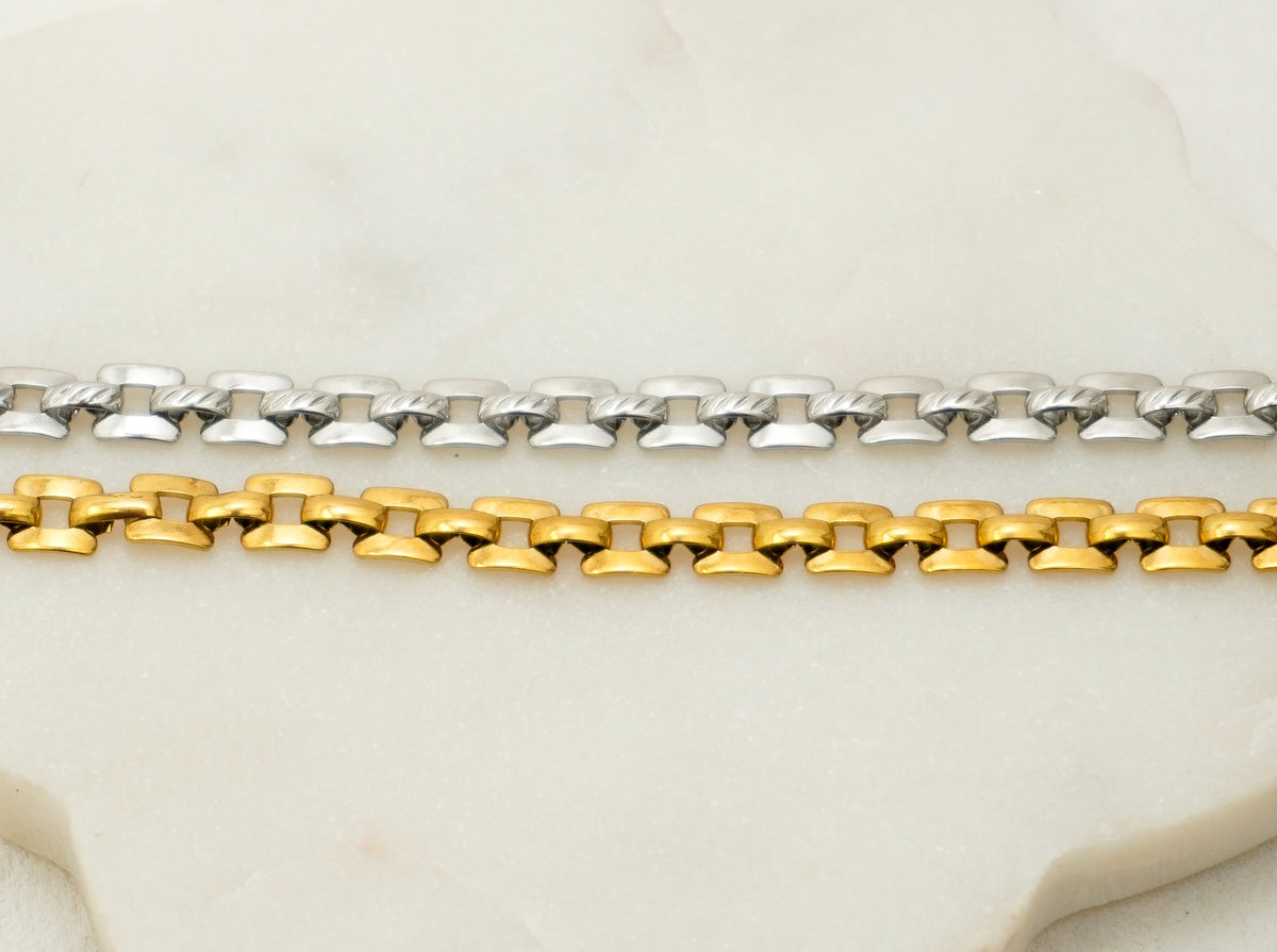 Flat Box Linked Stainless Steel Bracelet