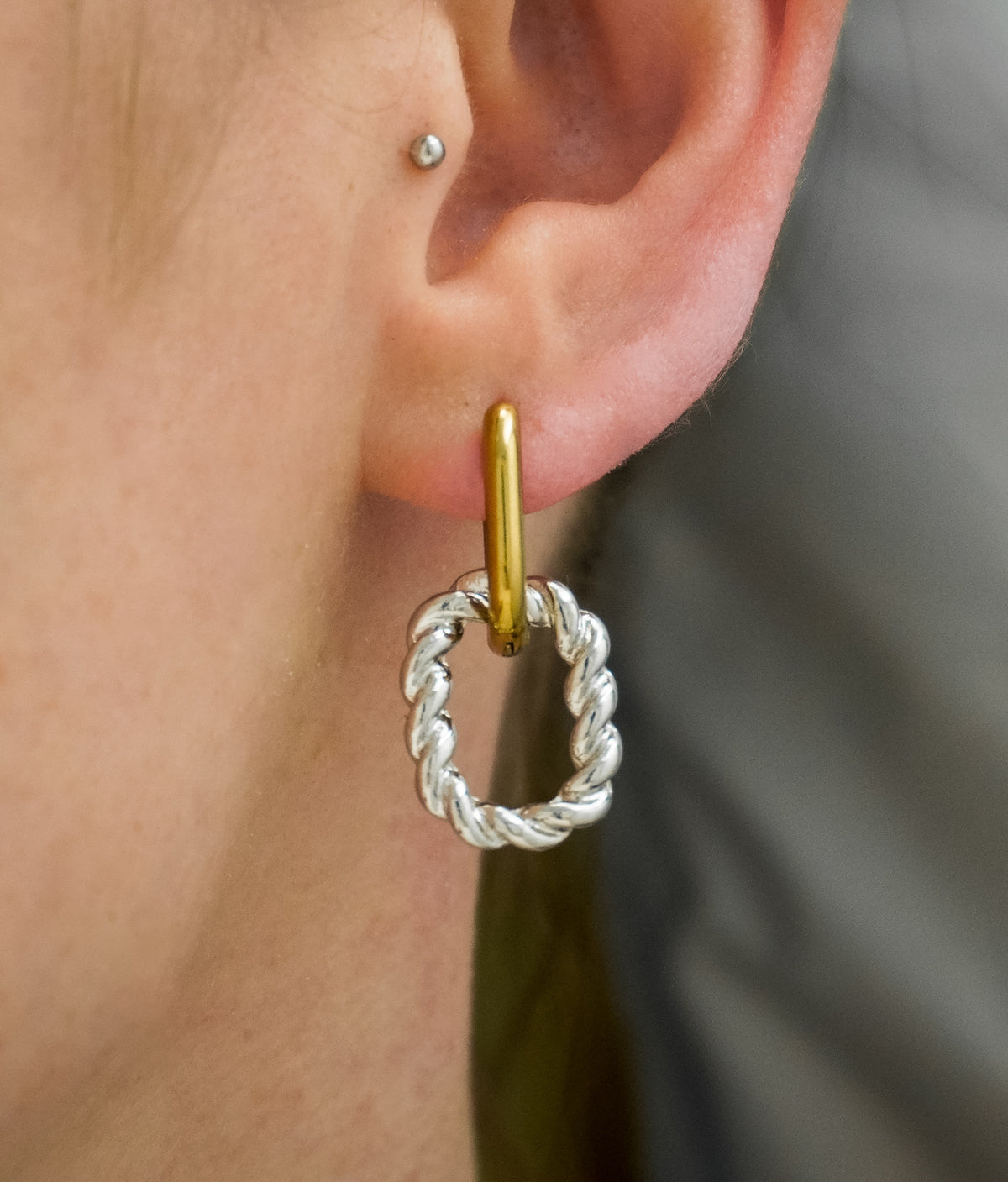 Dual-Toned Stainless Steel Oval Hoops