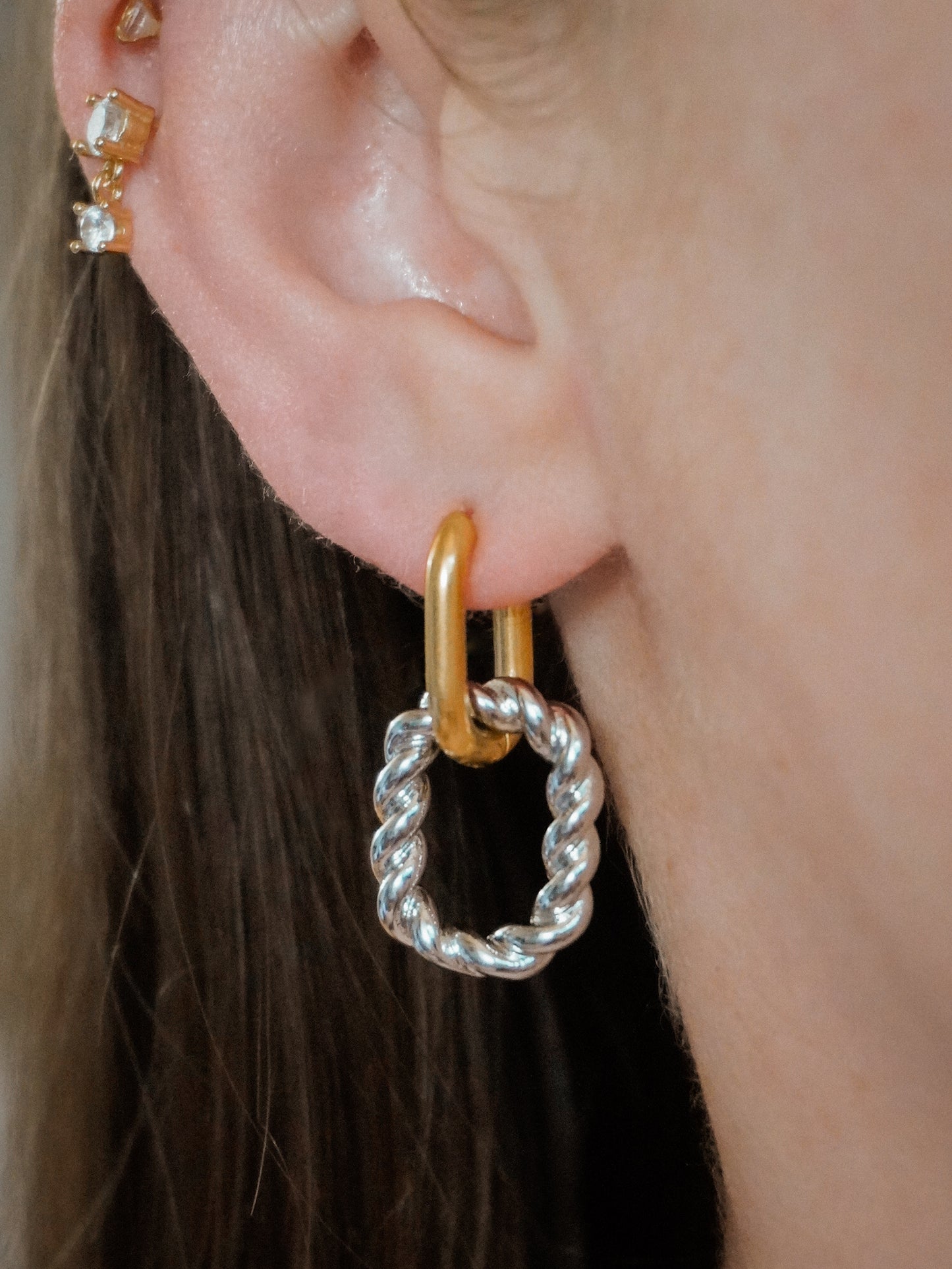 Dual-Toned Stainless Steel Oval Hoops