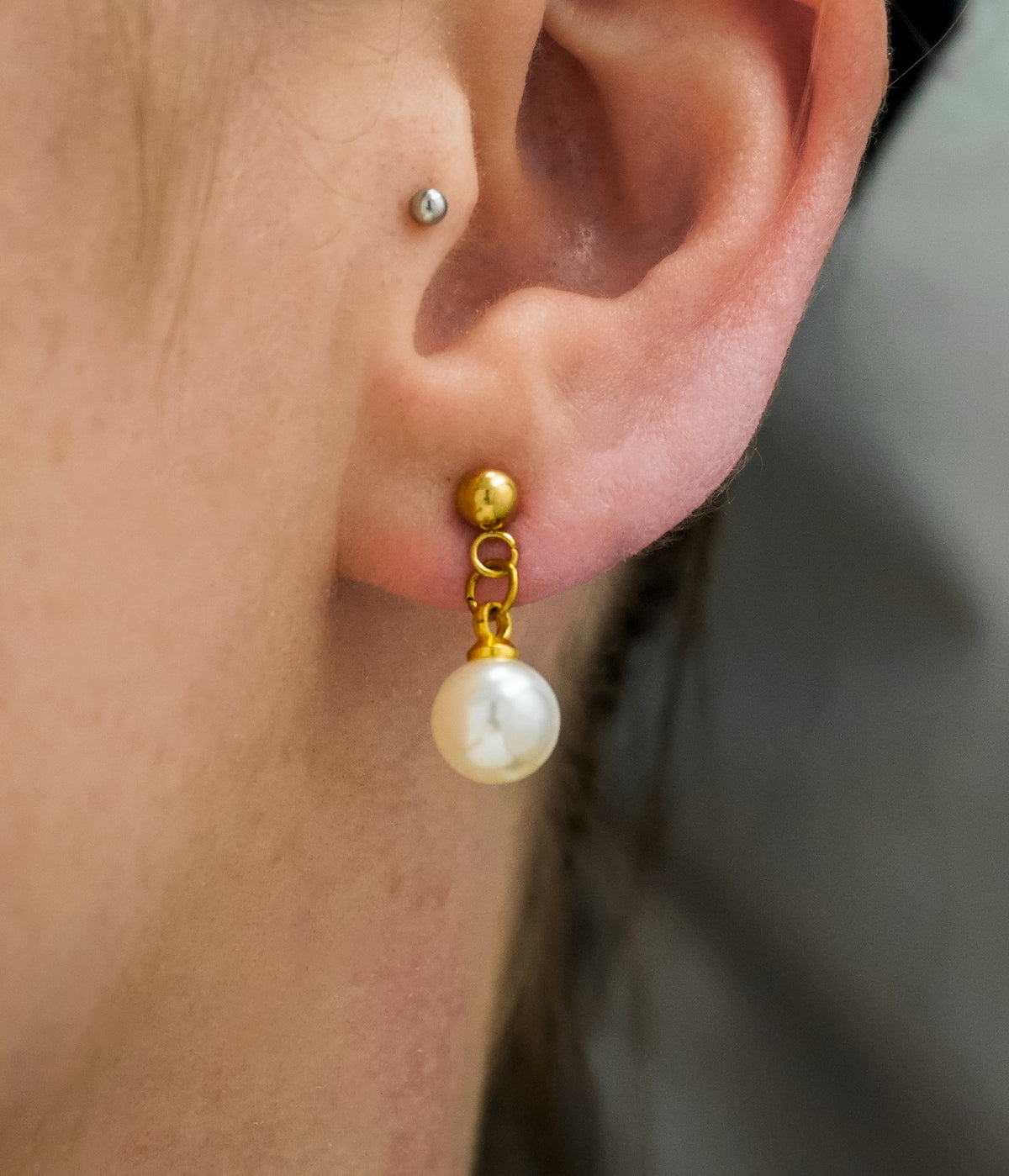 Stainless Steel Drop Pearl Stud Earrings