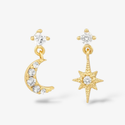 Moon and Star Dangle Studs