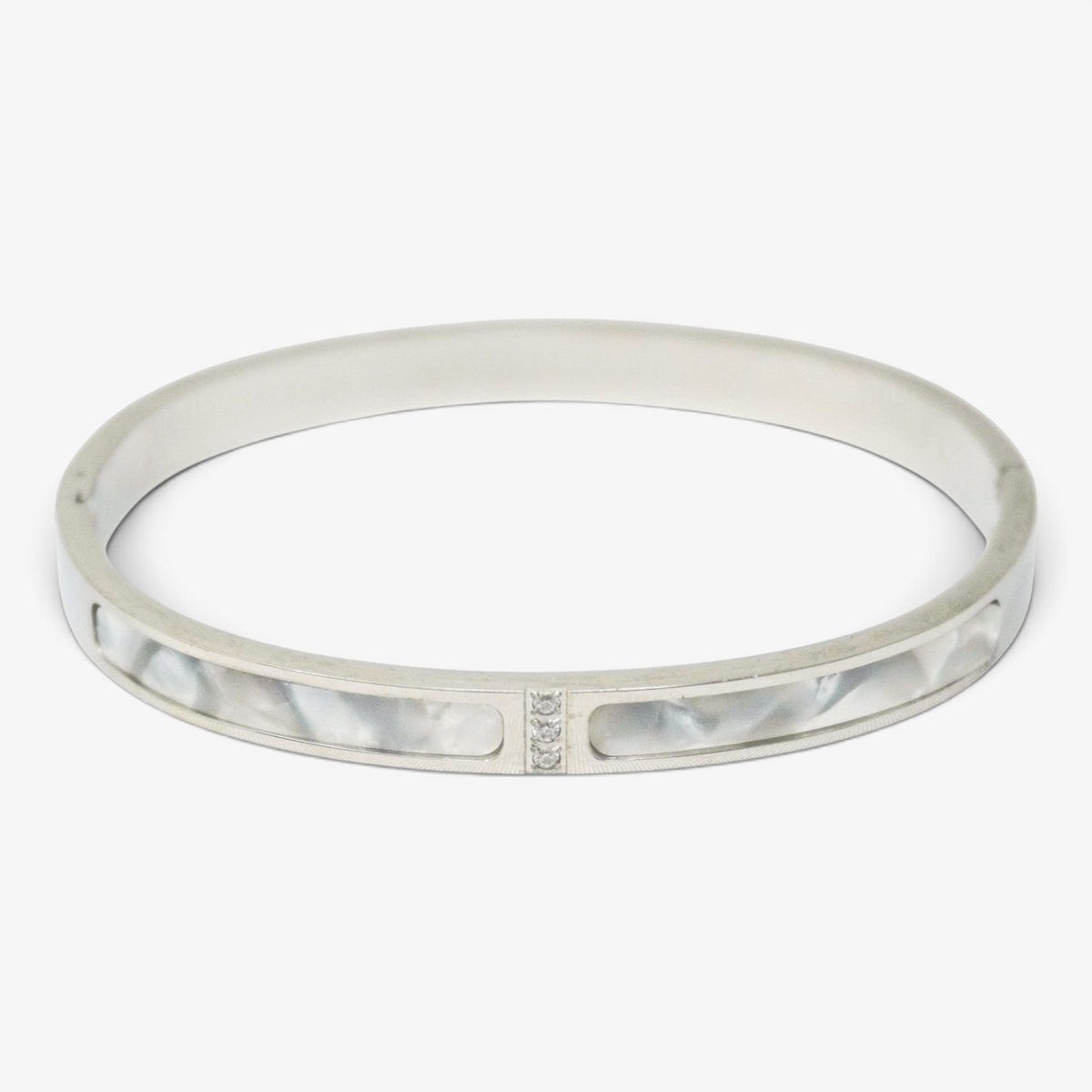 Cubic & Shell Stainless Steel Bangle Bracelet