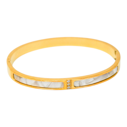 Cubic & Shell Stainless Steel Bangle Bracelet