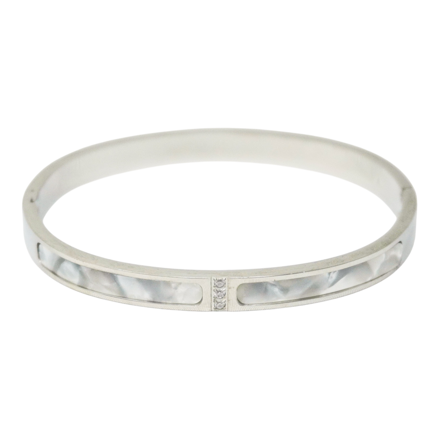 Cubic & Shell Stainless Steel Bangle Bracelet