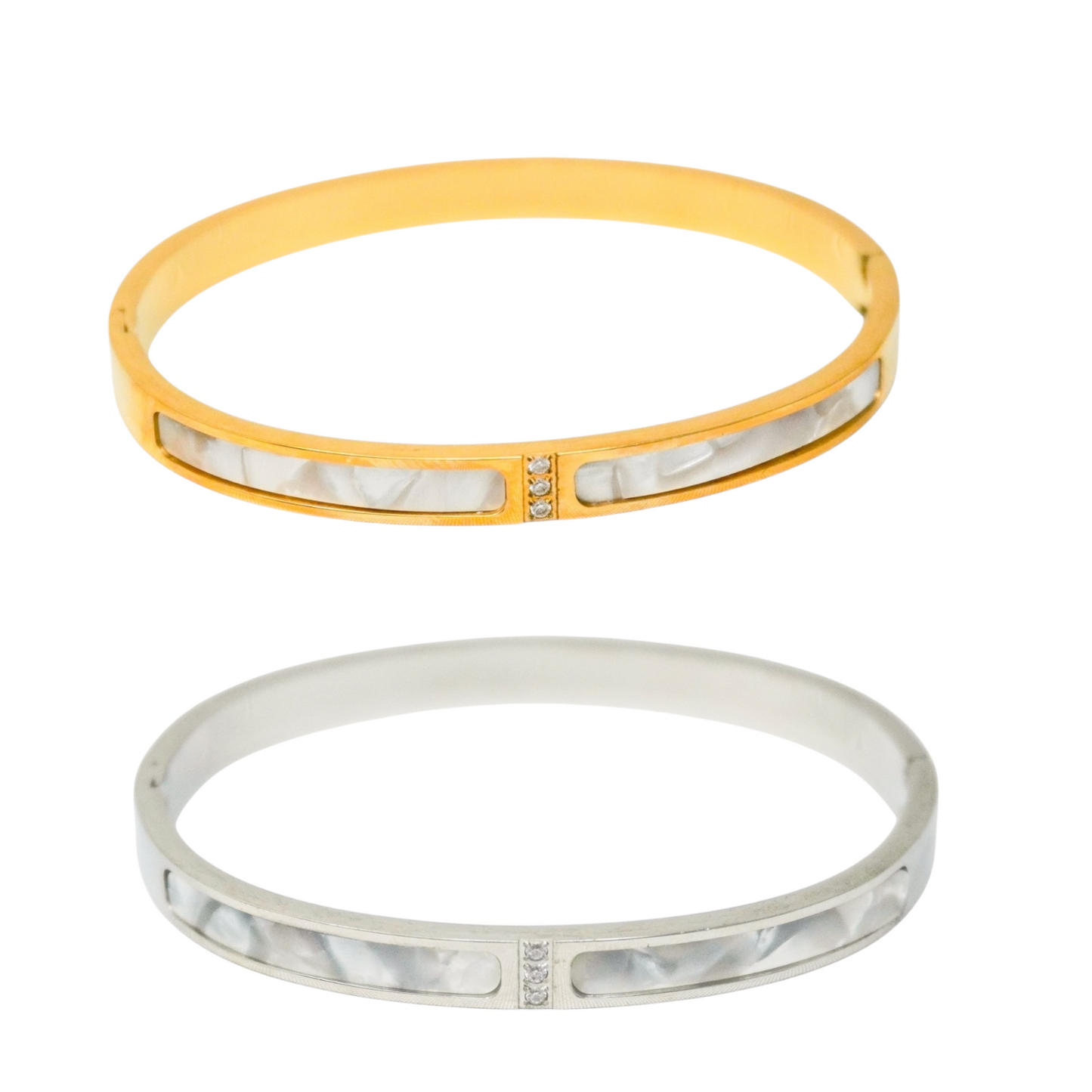 Cubic & Shell Stainless Steel Bangle Bracelet