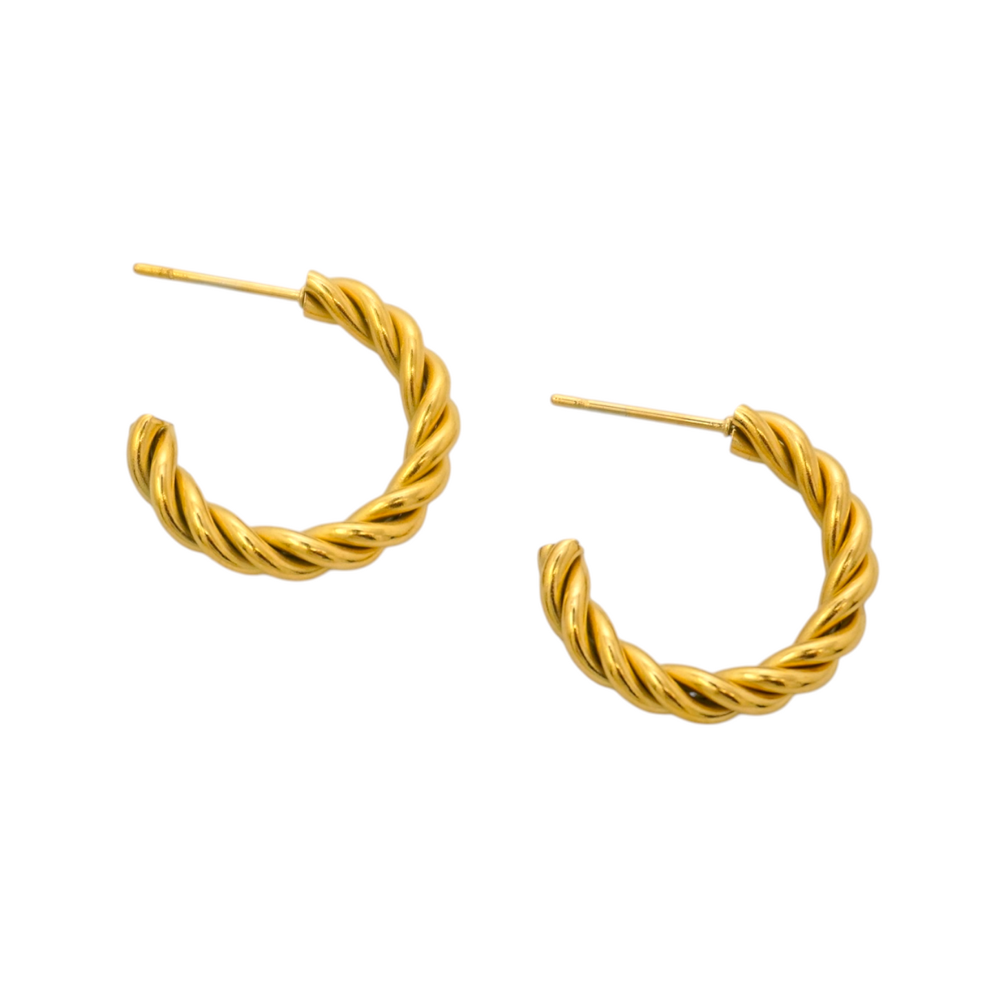 Gold Twisted Stainless Steel Stud Earrings