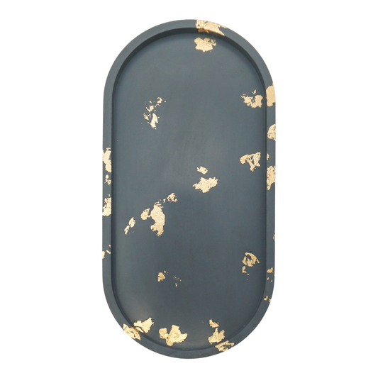 Large Gold Leaf Cement Oval Tray