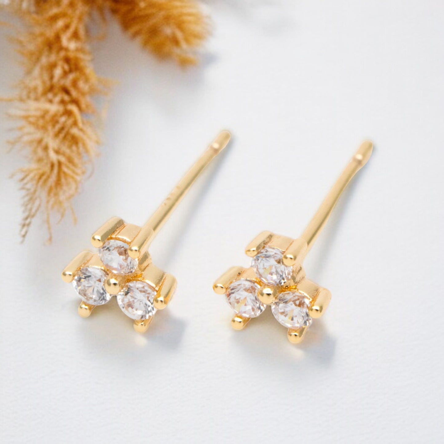Gold Cubic Floral Stud Earrings