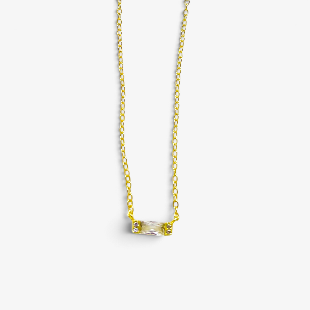 Gold Zircon Bar Sterling Silver Necklace