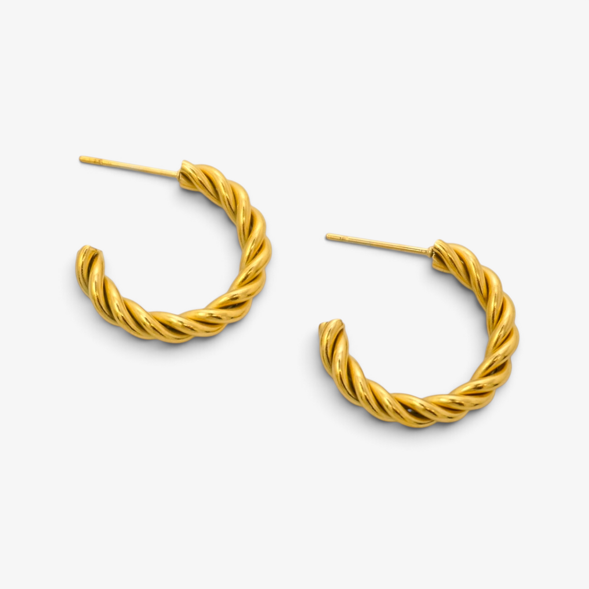Gold Twisted Stainless Steel Stud Earrings