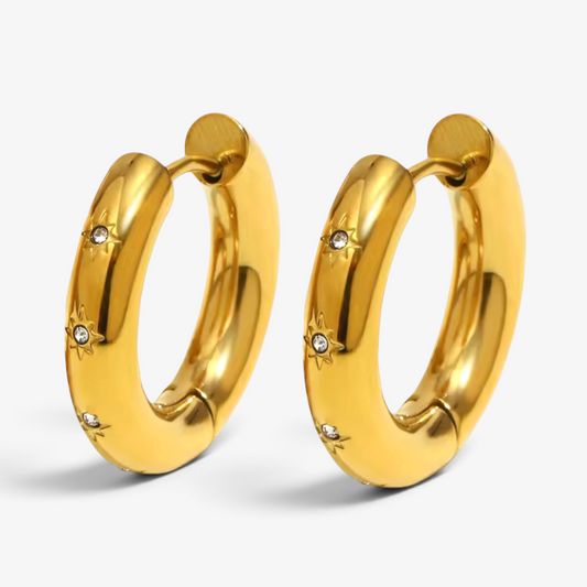 Engraved Star Stainless Steel Hoops