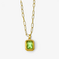 Large Green Zircon Pendant Stainless Steel Necklace