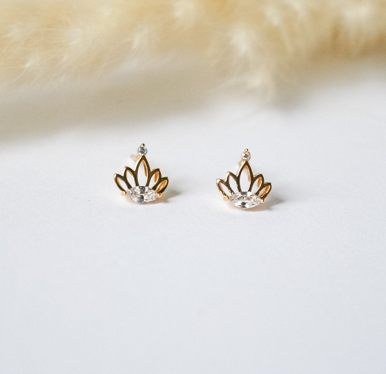 Gold Plated Cubic Lotus Flower Earrings