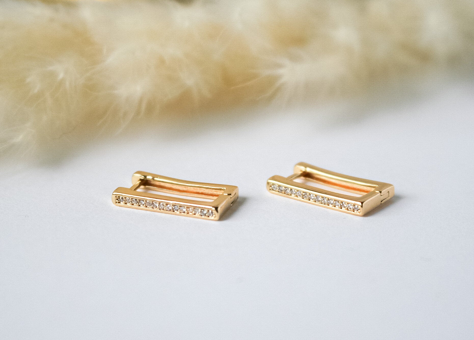 Gold Plated Cubic Rectangle Hoops