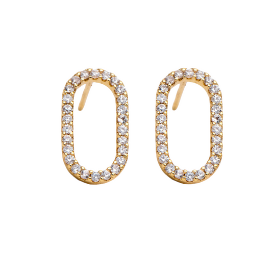 Oval Cubic Gold Studs