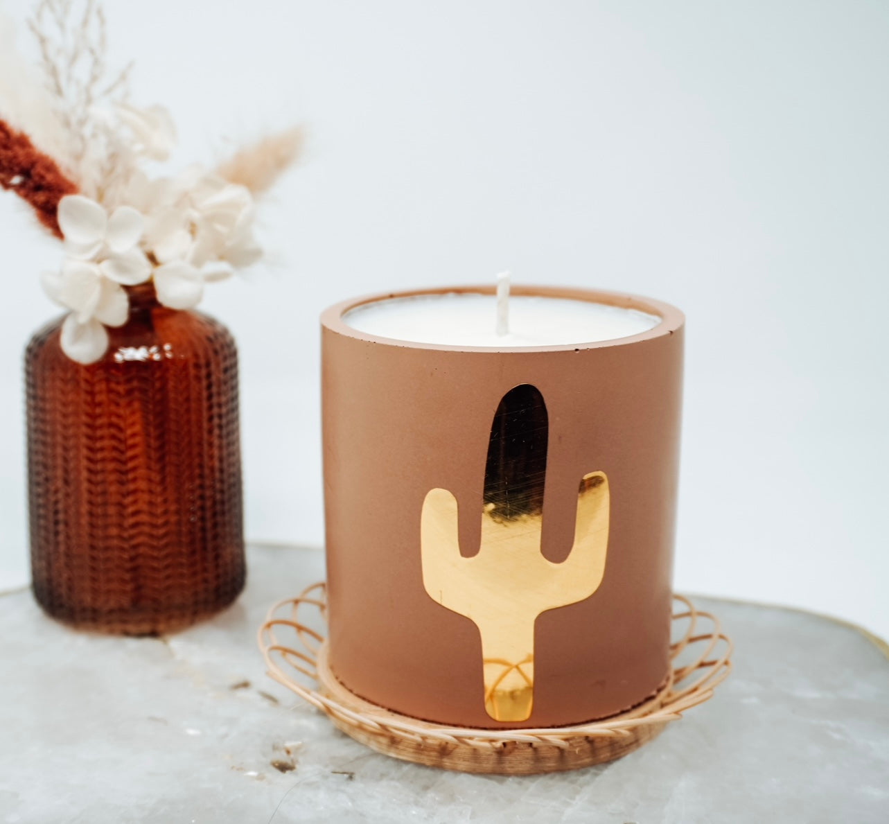 Gold Decal Cement Candle