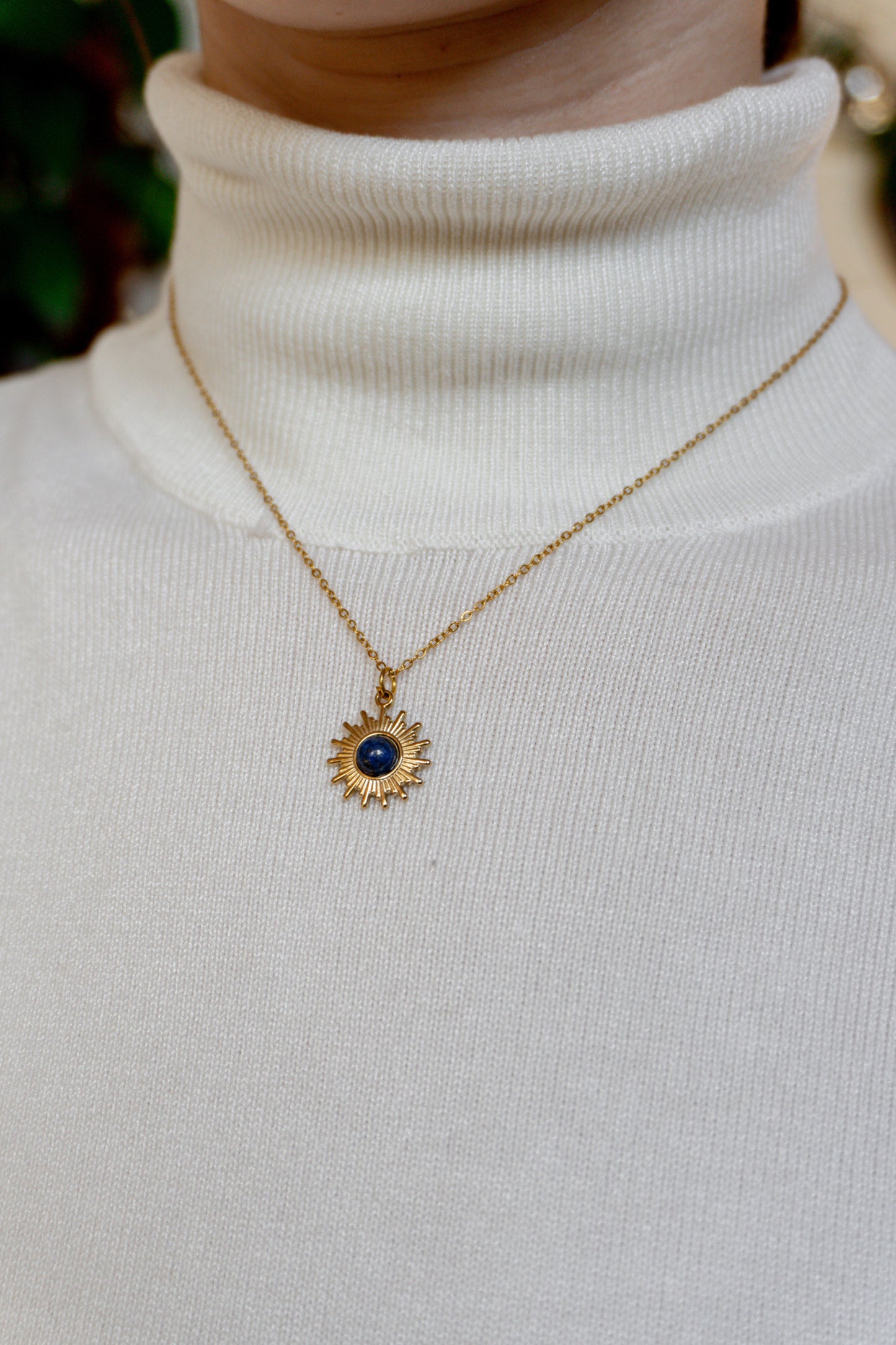 Lapis Lazuli Sun Stainless Steel necklace