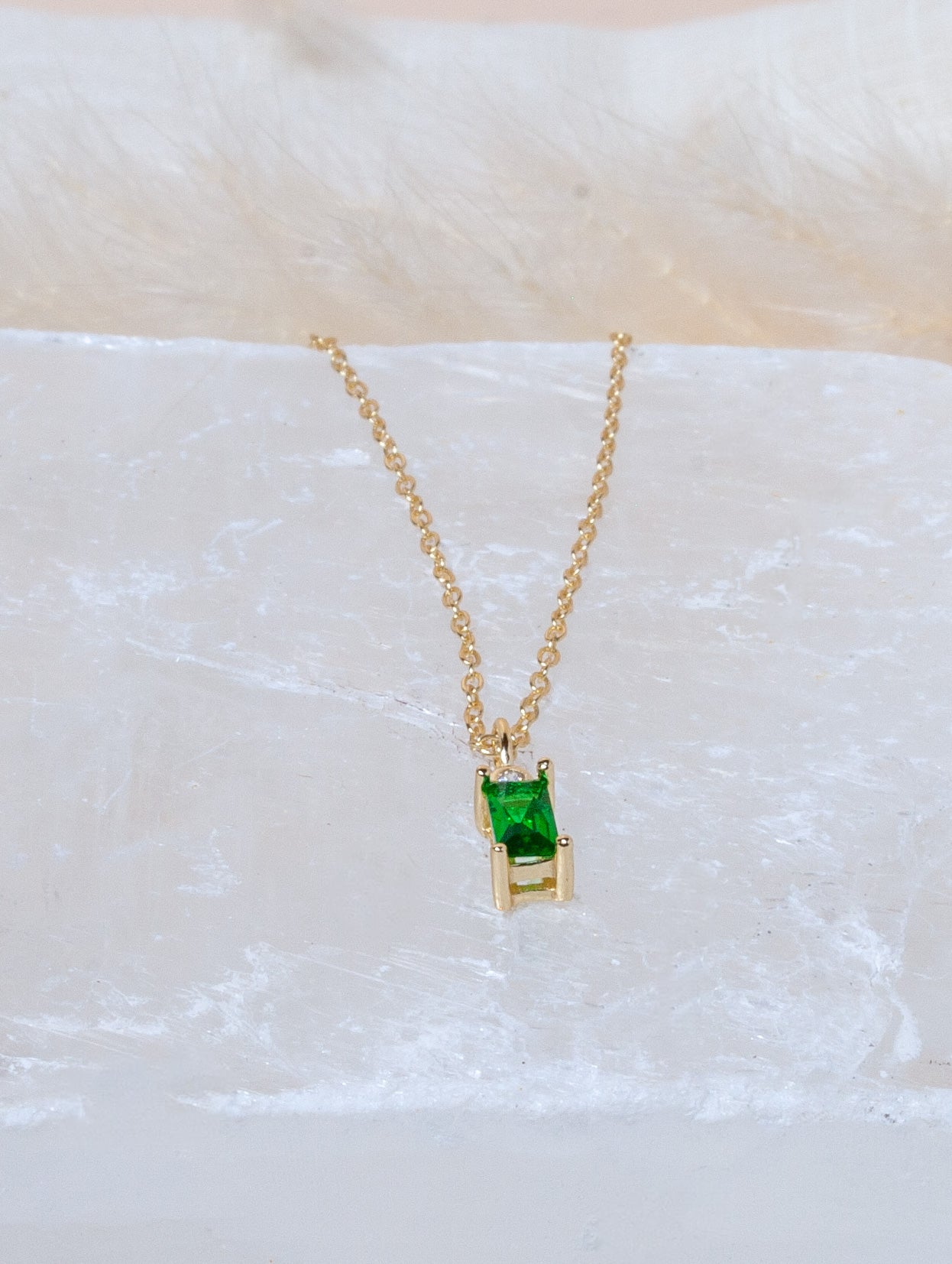 Gold Sterling Silver Green Zircon Necklace