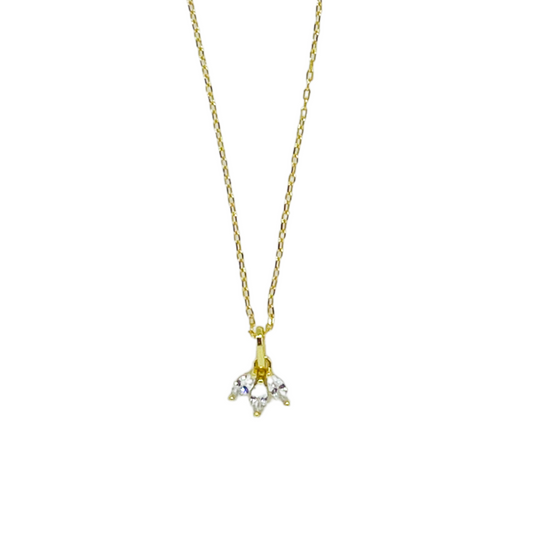 Gold Sterling Silver Floral Zircon Necklace